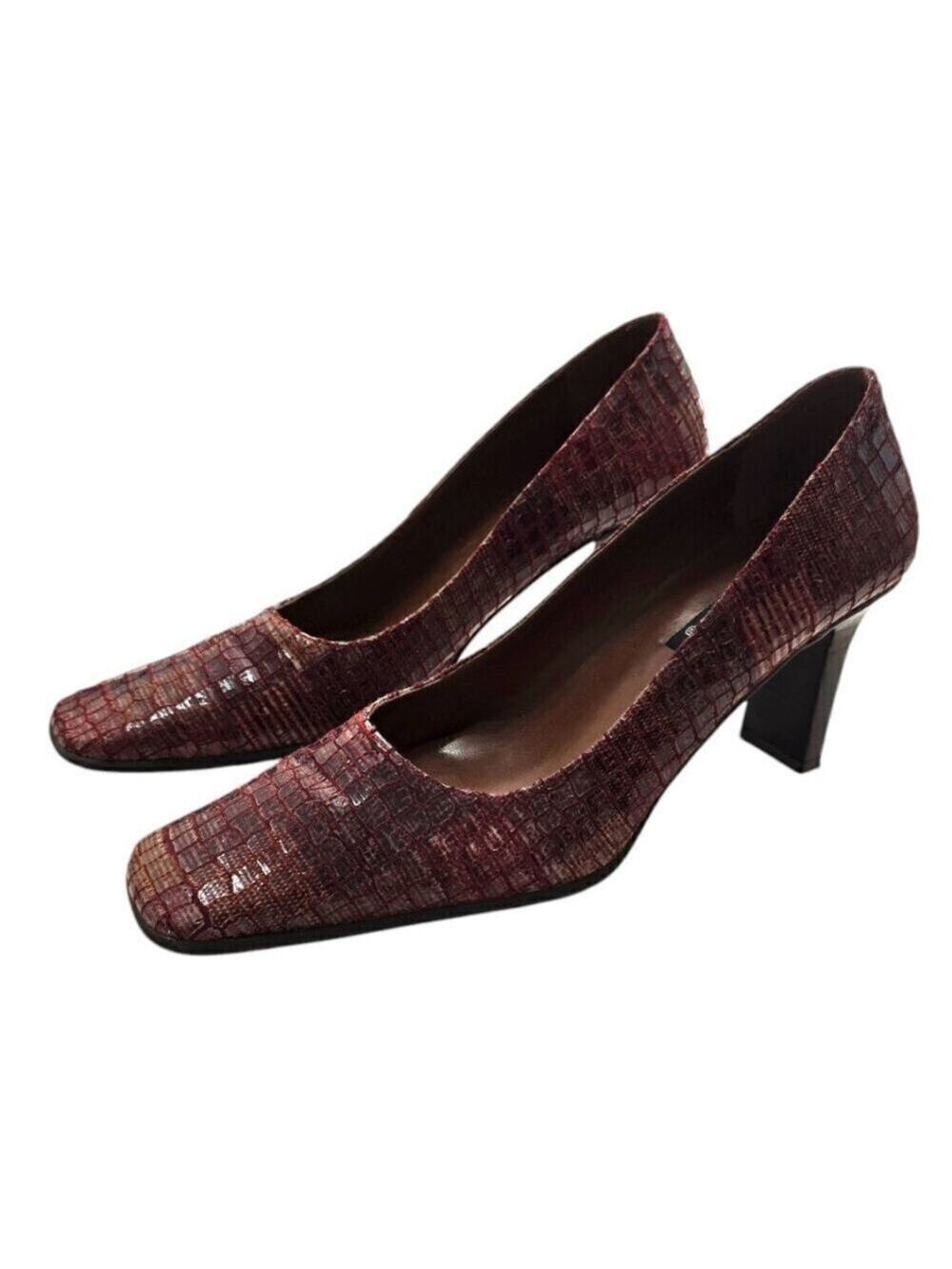 Proxy Vintage Burgundy Croc Print Square Toe Heels Sz 7N